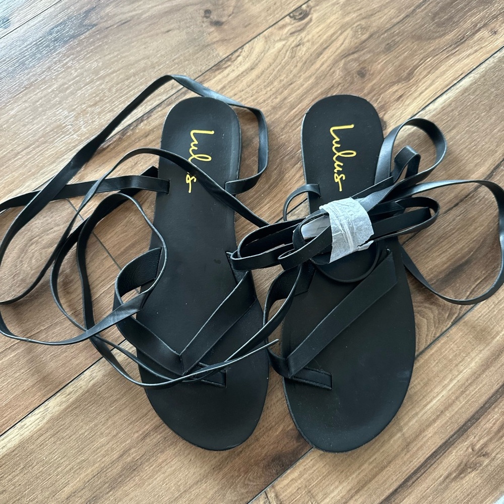 Lulu's Black Wrap Tie Flat Sandals